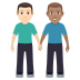 👨🏻‍🤝‍👨🏽 men holding hands: light skin tone, medium skin tone display on JoyPixels